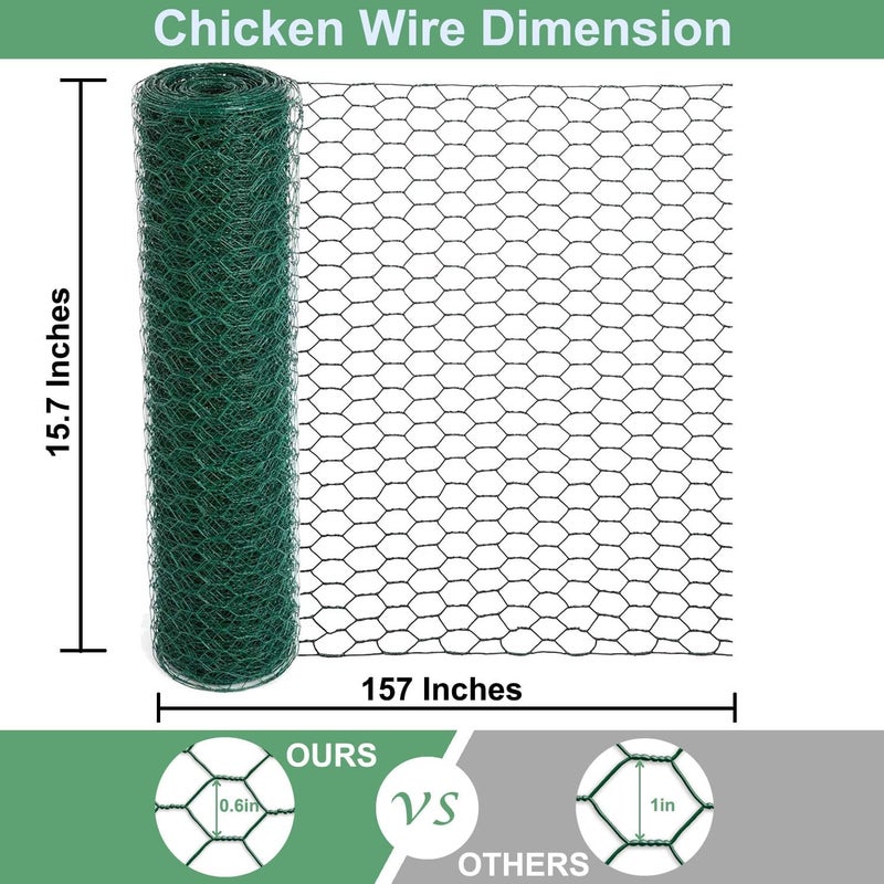 Mklsit Chicken Wire for Floral Arrangements, 15.7 x 157 Inches Green Mesh, 0.6 Inch Hexagonal Galvanized PVC Coated Netting Fence for Crafts, Poultry, Garden - Image 2
